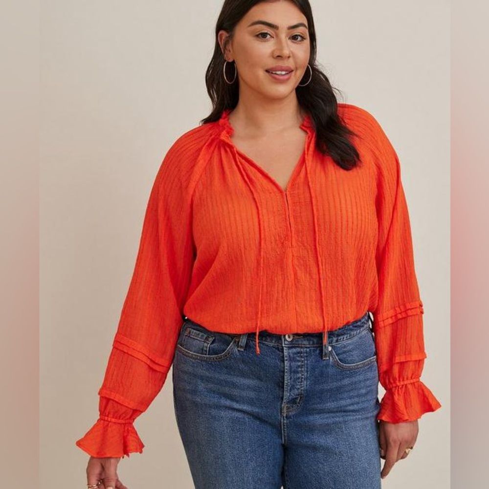 Nwt Torrid Stripe Gauze Lace-Up Orange Peasant Top Size 1x 14/16